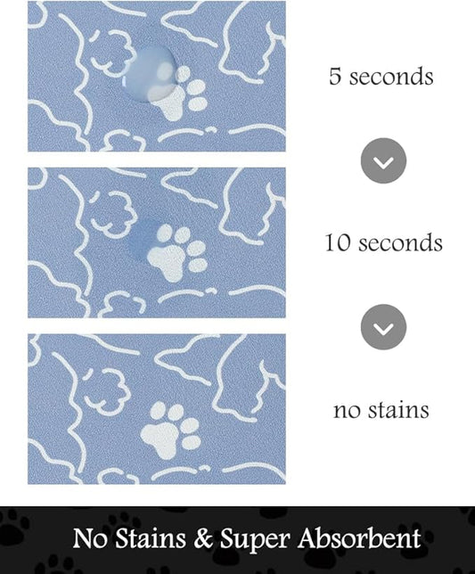 Pet Feeding Mat-Absorbent Dog Mat for Food and Water Bowl-No Stains Quick Dry Water Dispenser Mat-Dog Accessories Pet Supplies-Bowl for Messy Drinkers(BLUEDOGS,16"x24"