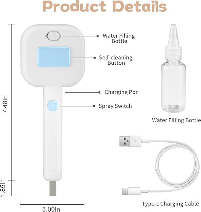 4 in 1 Cat Steam Brush - Self Cleaning Pet Steam Brush for Cat & Dog - Cat Brushes for Shedding with Quiet Motor - Elimination Flying Hair - Keep Your Clothes & Home Clean, White-Blue