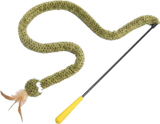 ZEZE Forest Snake Cat Teaser Wand Toy, 50.5β Interactive Feather Cat Toy with Crinkle Sound, Flexible Rubber Wand & Non-Slip Handle for Indoor Cats Play