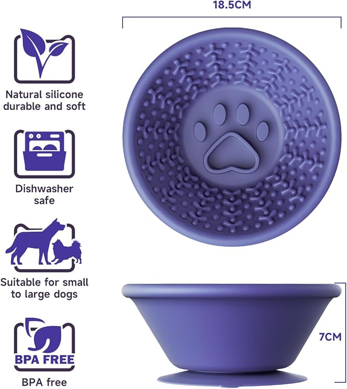 Dog Lick Bowl, Non-Slip Slow Feeder Licking Mat & Treat Dispenser (Wide Bowl Mouth w/Inlaid Stainless Steel Ring) - Interactive Toys, Anxiety Reducer, Freeze Bone for Dogs, BPA Free Silicone