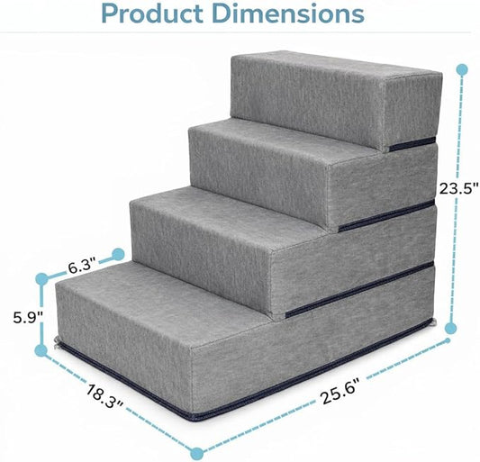Elevon Dog Stairs for Bed 23.5" H, 4-Step Dog Steps for High Bed and Couch, Pet Steps for Small Dogs and Cats, Non-Slip Balanced Pet Ramp Indoor, Grey
