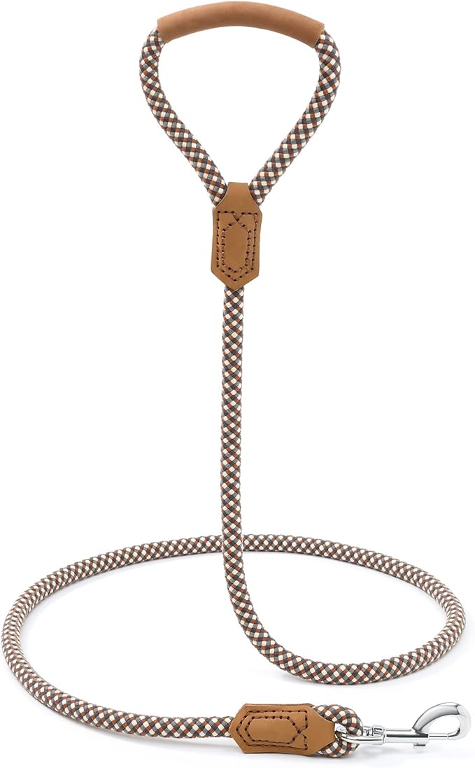 Mile High Life | Premium Leather Dog Leash | Strong Rope Leash | Leather Handle | Zinc Alloy Strong Clasp | Small Medium Large Dogs | 4/5/6 Feet(Brown, 60 Inch (Pack of 1))