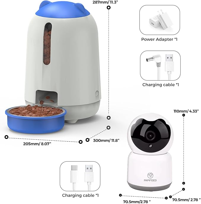 PAPIFEED Automatic Cat Feeder with Camera, App-Controlled WiFi Auto Food Dispenser, Dual Power Backup, Slow Feeding Mode, 3L Moisture-Proof Feeder for Cats & Small Dogs (Blue)