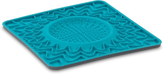 Messy Mutts Framed Silicone Therapeutic Licking Bowl Mat | 9.5" x 9.5" | Slow Feeder Mat for Boredom & Anxiety | Lick Pad for Dogs & Cats | Blue