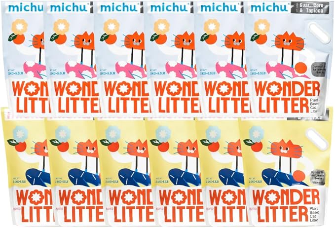 Michu Wonder Litter - Plant-Based & Automatic-Box Friendly 5.5lb/88oz (Lemon Tea + Unscented, 12 Pack)