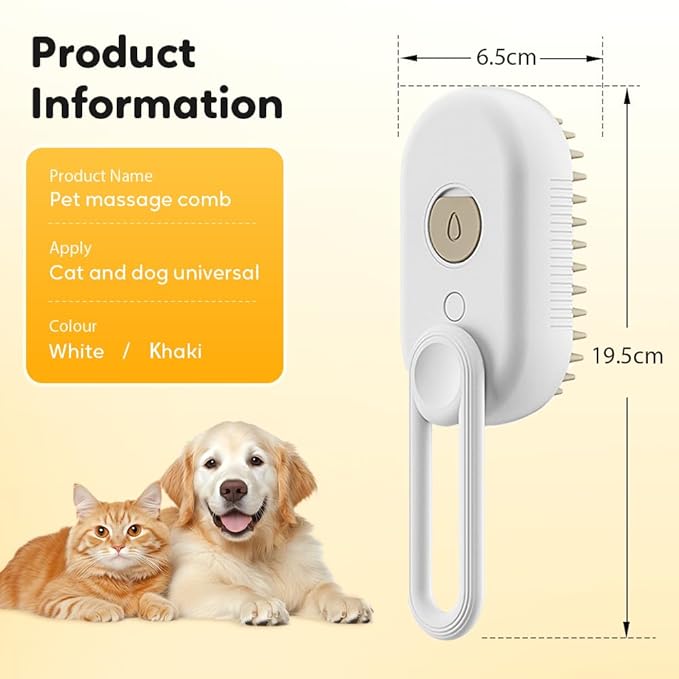 3 In1 Cat Steamy Brush, 2026 New Comb for Cats Dogs, Dog Brush with Steam Self Cleaning Pet Hair, Pet Spray Hair Removal Comb for Shedding, Long Short Haired with One-Click (Milk coffee)