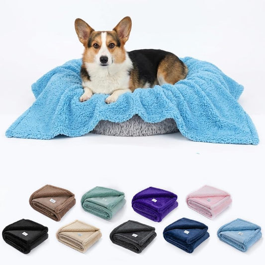 Waterproof Pet Blanket for Dogs Jacquard Fleece Blankets for Bed Cover Reversible Blue Fluffy Puppy Blankets Leakproof Sofa Couch Washable Cover Cat Doggie Blanket for Warm-Lake Blue,L - Image 2