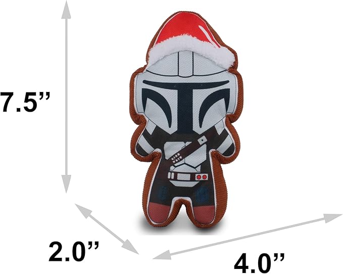 Star Wars Squeaky Plush Dog Toy for Large, Medium & Small Dogs, Holiday Mandalorian Santa Cookie Replica