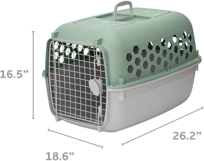 26" Plastic Portable Dog Kennel, Green – Lightweight Travel Crate for Medium Dogs Cat, Durable & Ventilated, Indoor/Outdoor Use