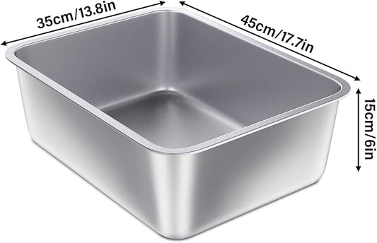 Stainless Steel Litter Box, Large Metal Cat Litter Box for Small to Medium Cats, High Sides, 18"x14"x6",Non Stick, No Smell, Easy to Clean