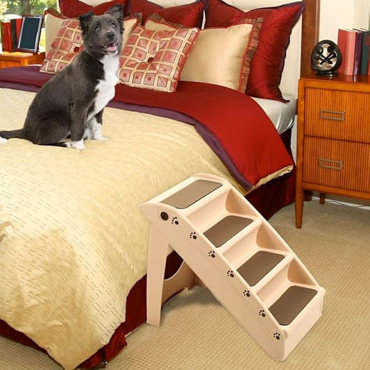 PETMAKER Folding Plastic Tan Pet Stairs, 22.63" L X 15.25" W X 19.63" H, Medium