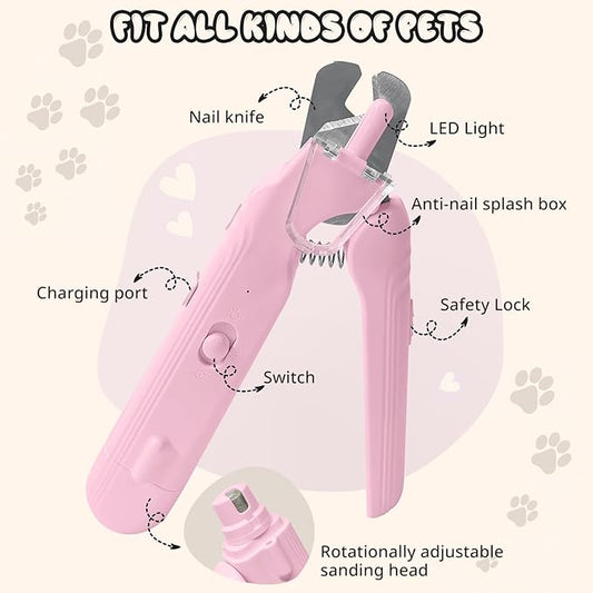 2-in-1 Dog Nail Trimmers & Dog Nail Grinder, Dog Nail Clippers with 2 LED Lights & Safety Guard, USB Rechargeable, Multiple Grinding Methods for Small, Medium, and Large Dogs & Cats (Pink)