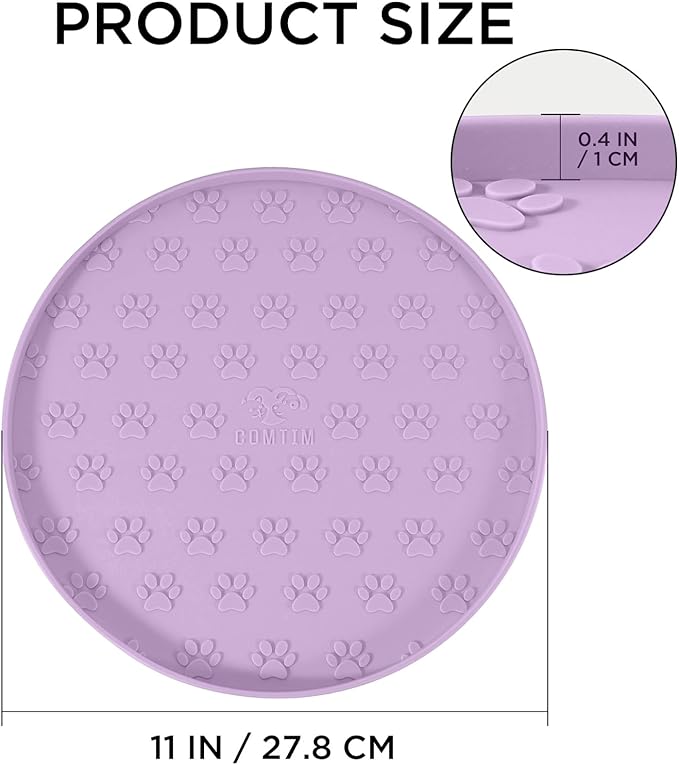 Comtim Waterproof Dog Food Mat - 2 Pack Silicone Pet Food Mat Dog Food Bowl Mats Cat Water Mats Eating Tray, Non-Slip Pet Placemat with Lip for Messy Drinkers to Protect Floor, Lavender 11"×11"