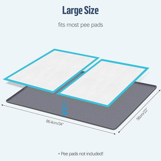 Pee Pad Holder for Dogs, 34" x 22" Silicone Pee Tray Mat Leak-Proof, High Edge, No Spill Pet Pad Holder for Puppy, Cat, Rabbit, Training Pads for Floor Protection, No Pee Pads (Grey)