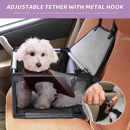 GENORTH Small Dog Car Seat - Portable Puppy/Pet Booster Seat with Clip-On Leash and Mesh Window for Small Pets Up to 11 lbs - Image 2