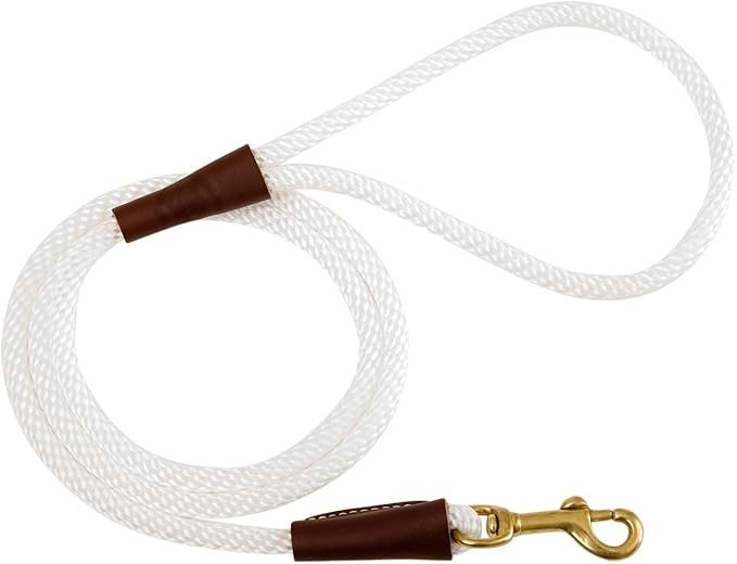 Mendota Pet Snap Leash - British-Style Braided Dog Lead, Made in The USA - White, 3/8 in x 6 ft - for Small/Medium Breeds