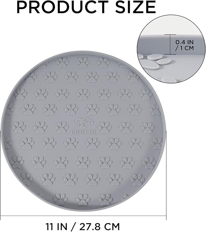 Comtim Waterproof Dog Food Mat - 2 Pack Silicone Pet Food Mat Dog Food Bowl Mats Cat Water Mats Eating Tray, Non-Slip Pet Placemat with Lip for Messy Drinkers to Protect Floor,Light Grey 11"