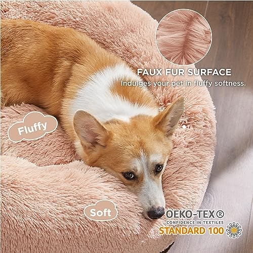 Bedsure Calming Dog Bed Medium Size Dog Donut Washable Pet Bed,30ins Pink - Image 2