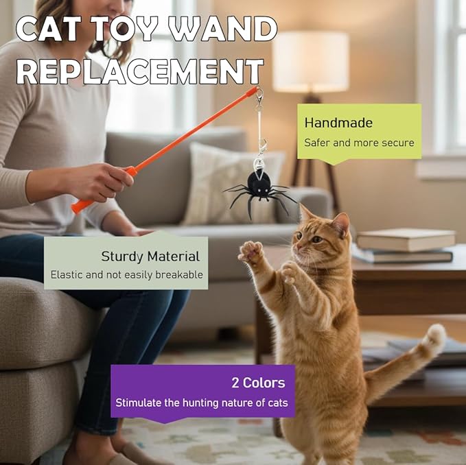 Cat Insect Feather Toys Replacement - 2 Pcs Handmade Natural Spiders - Cat Toy Wand Refills - Interactive Kitten Teaser Wand Attachments - Cat Toys for Indoor Cats Play