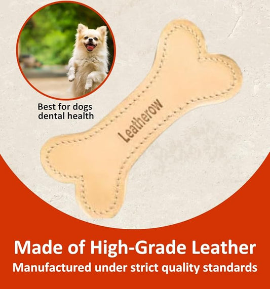 Natural Leather Dog Bone Chew Toy – Long Lasting Puppy Chew Stick for Small & Medium Dogs, Helps Reduce Boredom, Gentle Chewing Toy (Not for Aggressive Chewers) (Pack of 1)
