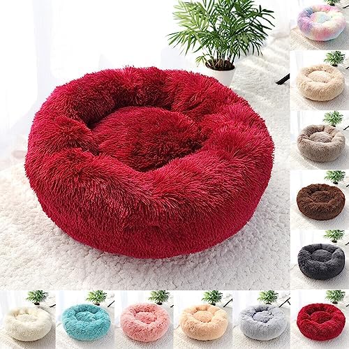 Cat Beds for Indoor Cats - Cat Bed Washable 24 inches, Dog Beds for Small Medium Dogs, Anti Anxiety Round Fluffy Plush Faux Fur Cat Bed, Thick Bottom (Red, Large 24" L x 24" W) - Image 7