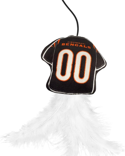 NFL Cincinnati Bengals Team Jersey Wand with CAT NIP, Cat Toy Jersey Shaped Plush Teaser Toy for Cats & Kittens - Interactive Pet Toy for Play & Exercise