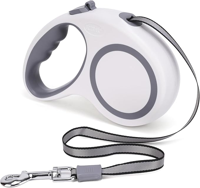 Retractable Dog Leash, 16 FT Retractable Leash for Dogs 0-55 lbs, Strong Nylon Tape No Tangle, One-Handed Brake, Pause, Lock, Perfect for Medium Large Dogs, White