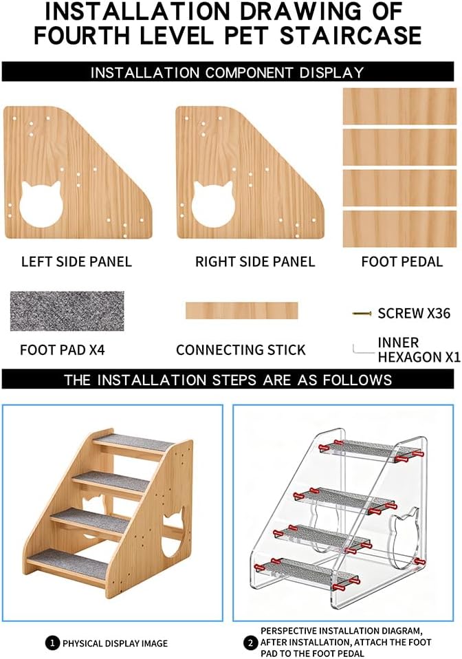 Dog Stairs for Small Medium Large Dogs 17.72" H Load Capacity 150lbs Solid Wood Non-Slip Sturdy Pet Steps for Bed & Couch 4 Step 15.75 * 22.44 * 17.72"