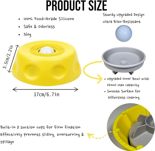 Silicone Lick Bowl for Dogs with Suction Cup, Anti-Slip Slow Feeder, Upgraded Chew-Resistant Ball & Anti-Disassembly Design, 250ml Capacity, Dishwasher Safe, for Small Medium Large Pets(Yellow)