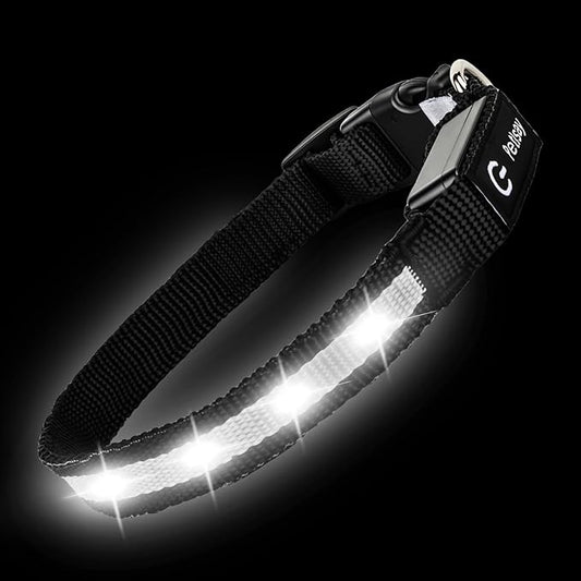 Super Bright LED Dog Collar - Fully Waterproof & Adjustable Glow Collar - USB-C Rechargeable for Night Walking, Safety - Flashing Lighted Collar for Dogs(White,S)