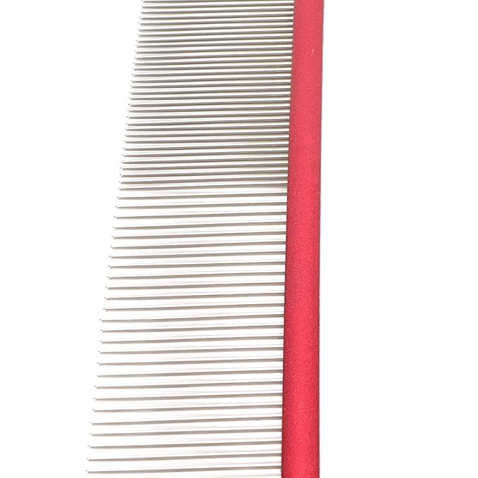 Dog Comb, Stainless Steel Metal Dog Comb Pet Comb with Rounded Ends for Both Short-Haired and Long Haired Breeds(Red)