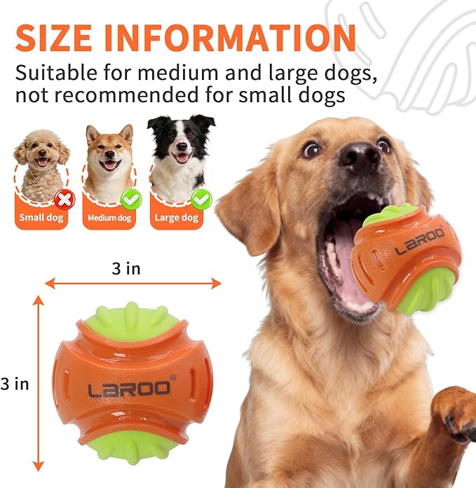 LaRoo Indestructible Squeaky Dog Ball, 3" TPR Rubber Chew Toy for Small/Medium Dogs, Floatable Teeth Cleaning Toy with Textured Grip, BPA-Free Non-Toxic for Indoor/Outdoor Fetch & Water Play (Blue)