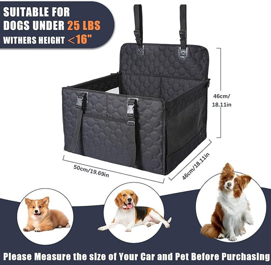 Dog Car Seat for Medium Small Dogs, Pet Car Seat with Adjustable Safety Belt & Storage Pockets, Breathable Waterproof Pet Car Seats Cover, Small Dog Seats for Dogs Under 30lbs (Medium, Black)