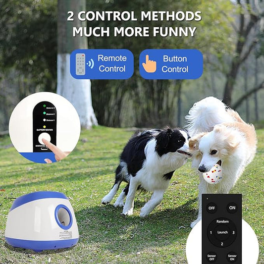 Large Automatic Dog Ball Launcher, Dog Ball Throw Launcher, 3 Adjustable Distance 40-80FT, with 6 2.5-inch ETPU Balls, for Medium&Large Dogs, Indoor and Outdoor Remote Control Interactive Dog Toys