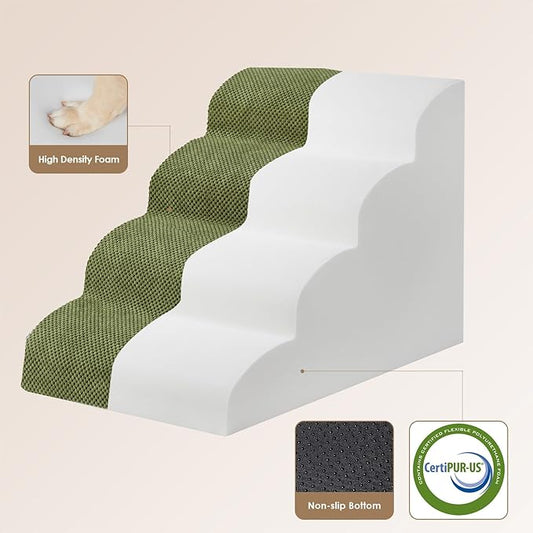 EHEYCIGA Curved Dog Stairs Ramp for High Beds 19.7" H, 4-Step Dog Steps for Small Dogs and Cats, Pet Stairs for High Bed Climbing, Non-Slip Balanced Pet Step Indoor, Olive Green