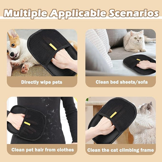 QQM 2026 Upgraded Pet Hair Removal Glove – Double-Sided, Reusable & Static Grooming Mitt for Cats & Dogs – Easily Remove Fur from Furniture, Couch, Carpet & Clothes