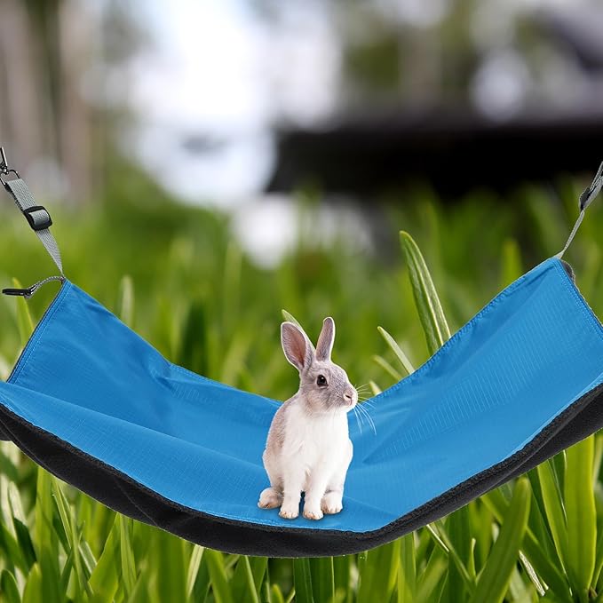 Unomor Waterproof Nylon Pet Hanging Bed, Double-Sided Cat Hammock with Thickened Fabric, Blue, Four Seasons Use for Indoor Cage and Small Pets