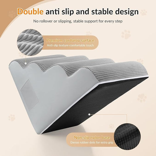 Dog Stairs for Bed Up to 24" H, Extra Height 22.8" 4-Step Pet Steps for Small Dogs and Cats, Non-Slip Sturdy Dog Ramp with Anti-Tip Safety Strap and Washable Cover,Balanced Ramp Indoor Pet Stairs
