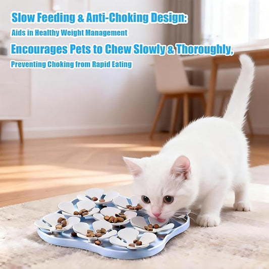 Slow Feeder Bowl for Dogs and Cats - Non-Slip Licking Mat with Suction Cups, Treat Puzzle & Anti-Choke Feeding Pad, Flower Petal Silicone (Blue and Grey)