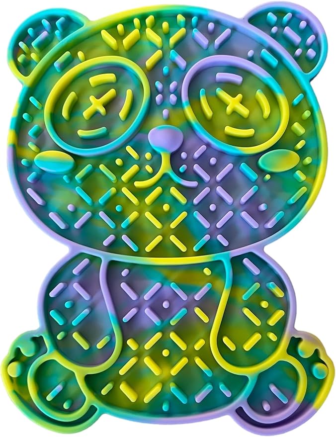 Silicone Panda Enrichment Lick Mat for Dogs & Cats with Suction Cups- Dog Slow Feeder Mat- Non Slip Slow Feeder Lick Mat- Calming Mat for Bath, Grooming, Nail Trim - (Multi-Colored)