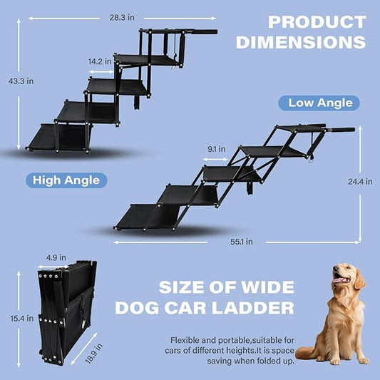 Foldable Dog Stairs for Car SUV Truck, Portable Dog Steps for Large Injured, Pet Ramp with Non-Slip Surface,Suitable for Sofas, Bed, Supports Up to 130 lbs, 5 Steps