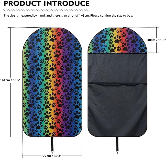 Coldinair Rainbow Dog Paws Print Towel Beach Car Seat Cover Non-Slip Bucket Front Seats Protector,Universal Fit Waterproof and Stain Resistant for Cars,SUVs,Trucks