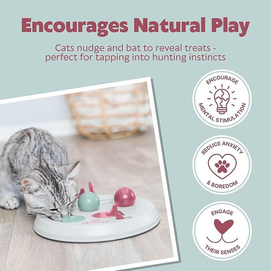 Trixie Cat Activity Flip Board – 4-Module Treat Puzzle Enrichment Toy for Mental Stimulation & Slow Feeding – Interactive Cat Toy for Indoor Cats – Berry/Gray, 9 x 9 x 2.5 in