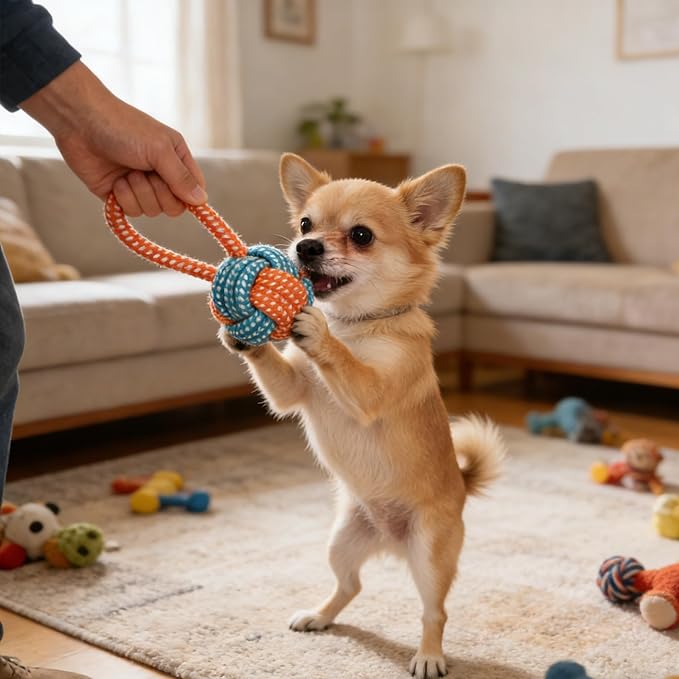5-Pack Natural Cotton Rope Dog Chew Toys – Puppy Teething & Interactive Tug Toys for Small to Medium Dogs, Durable Knot Design for Aggressive Chewers
