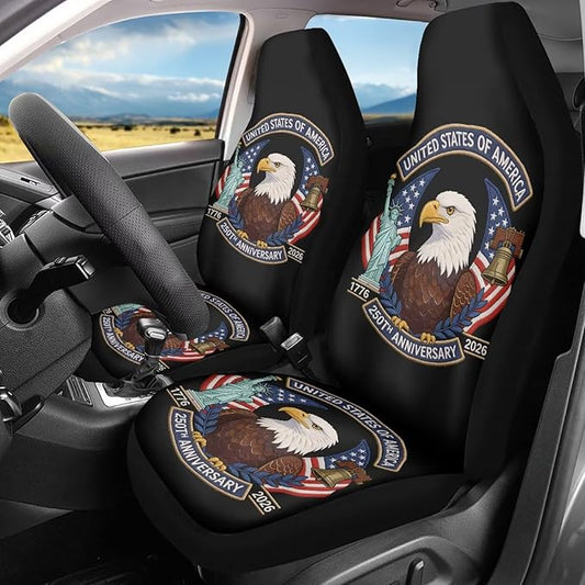 Eagle USA Flag Seat Covers for Cars Front Seat, American 250th Anniversary Patriotic Seat Covers Car Protectors Auto Interior Accessories Universal for SUV Truck Van Sedans