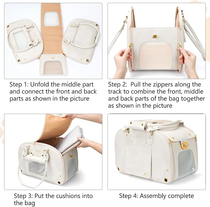 PetsHome Dog Carrier Purse, Pet Carrier, Waterproof Premium Leather Pet Travel Portable Bag for Cat and Small Dog Home & Outdoor Medium Beige