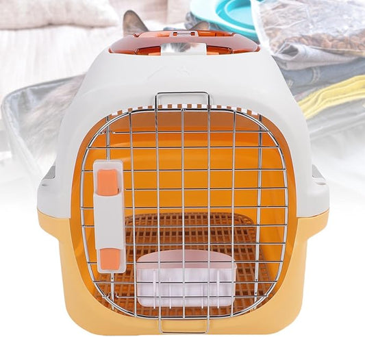 Plastic Pet Kennel Detachable Travel Dog Carrier Portable Cat Crate with Skylight Ventilation Handle for Small Pets Ideal for Vet Visits (Yellow)