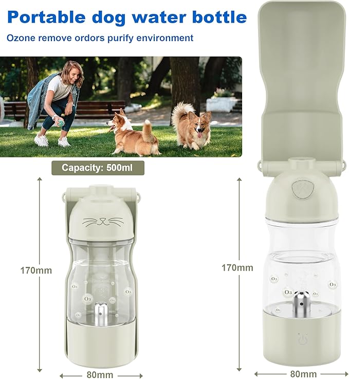 Portable Dog Water Bottle Active Oxygen Puppy Water Bowl & Dispenser for Travel, Improves Taste and Boosts Immunity for Pet Health Care Water Bottle (A-013B-white)