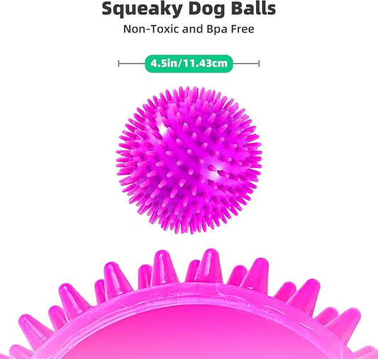 2 Pack 4.5” Squeaky Dog Balls for Large and Medium Dogs, Spiky Dog Toy Balls for Aggressive Chewers