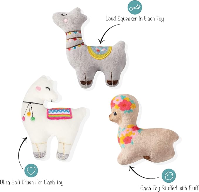 Fringe Studio Pet Toy, Small Dog Toy Set, Llama Love, 3 Pieces (289409)